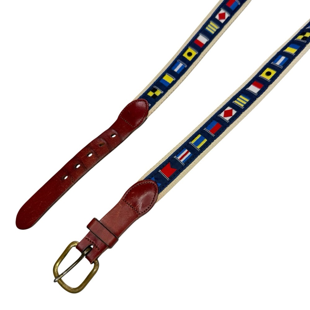 Vintage Nautical Signal Flag Belt Canvas Leather Solid Brass Preppy Sailing